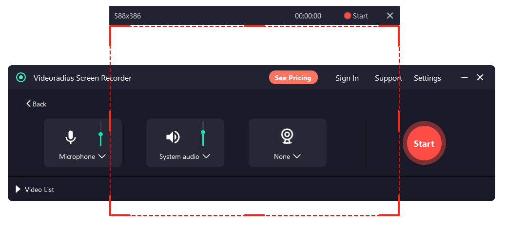 Custom region selection overlay with resize handles