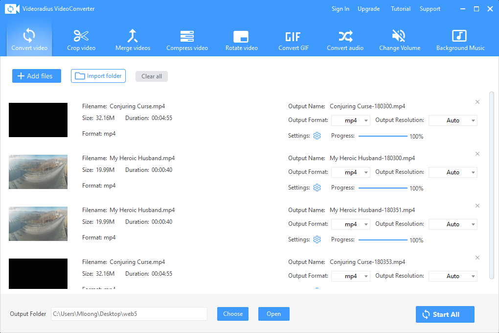 Videoradius Video Converter Interface - Professional video conversion software showing conversion progress and settings